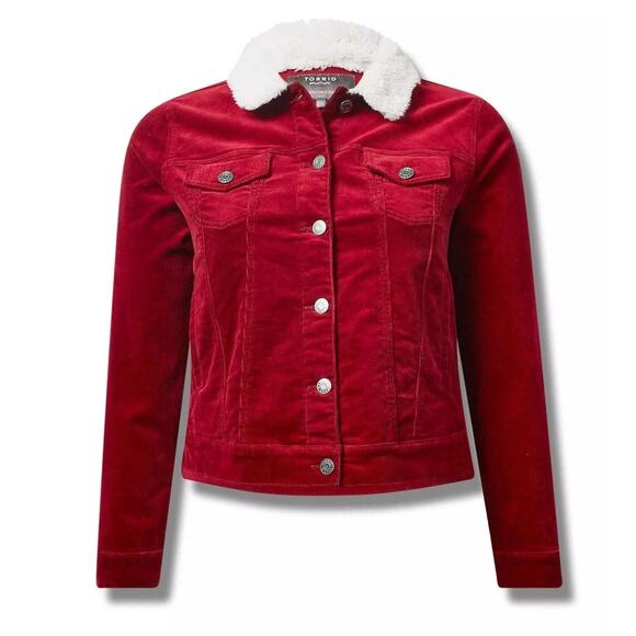 Torrid Corduroy Sherpa Lined Trucker Jacket Rhubarb Red Plus Sz 3X EUC Stunning - Picture 4 of 14